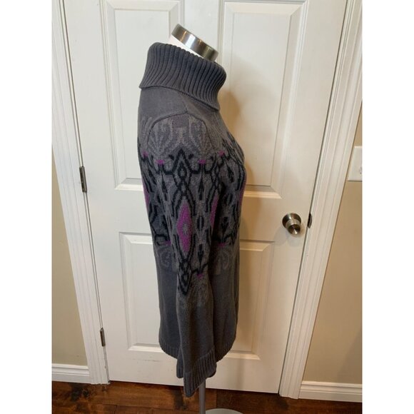 Athleta Gray Purple Geometric Zip Turtleneck Sweater, Size XS - Picture 2 of 7